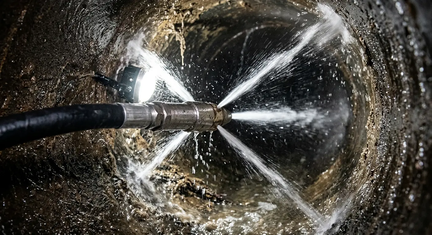 High-pressure hydro jetting nozzle cleaning sewer pipe for Emergency Drain Service in Bowling Green